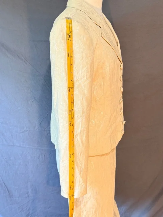 Vtg Isabella Suits 2-Piece Skirt Set Size 12 Cream Jacquard Floral Blazer Ruffle - Picture 5 of 15